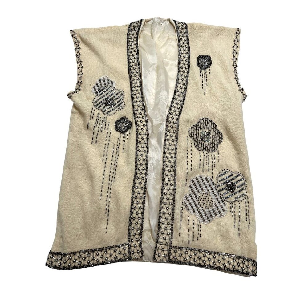 Vintage Floral Beaded Vest in Ivory